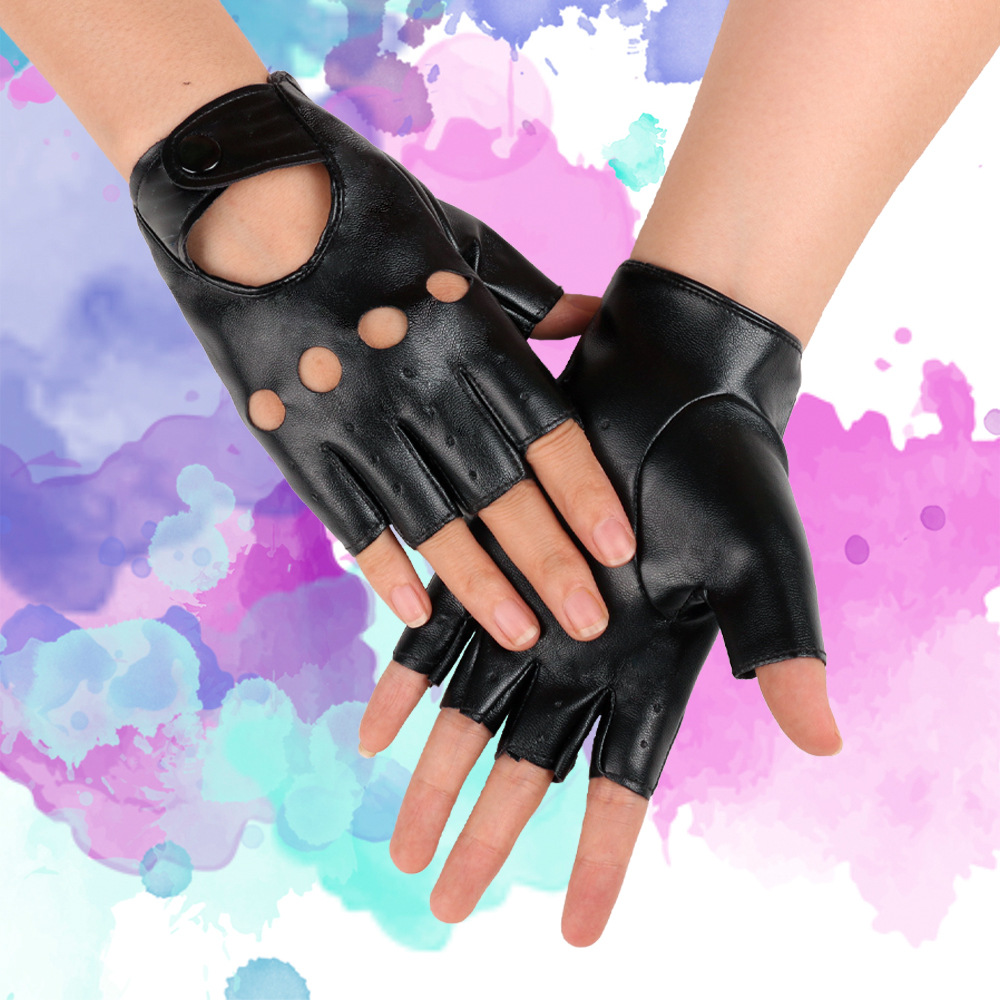 Guantes de cuero de medio dedo para mujer, conducción de PU, locomotora cómoda, entrenamiento al aire libre, medio dedo, danza callejera, guantes de baile
