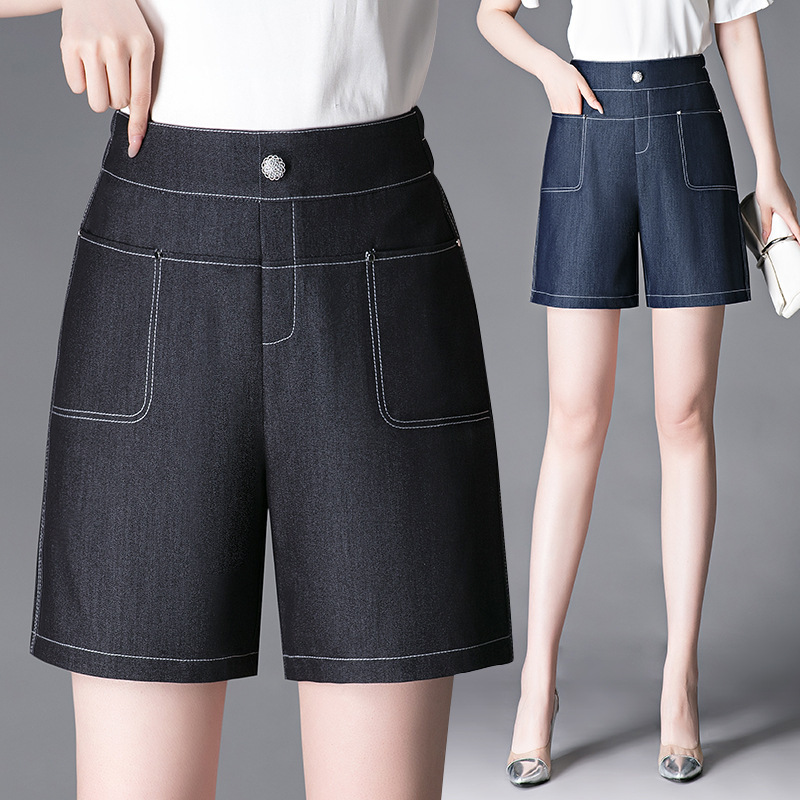 Five Points Denim Shorts Women's Summer New High Waist Loose Wide Leg Pants Middle-aged Mother Thin plus size Summer Women's Pants