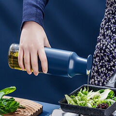 ガラス自動スライド蓋オイルポット重力オイルボトル家庭用キッチンオイル缶ポット醤油酢調味料ボトル430ml