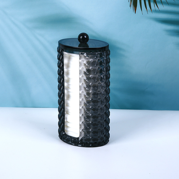 半透明化妆收纳盒 黑色钻石纹化妆品 口红架卸妆棉美妆组合收纳盒