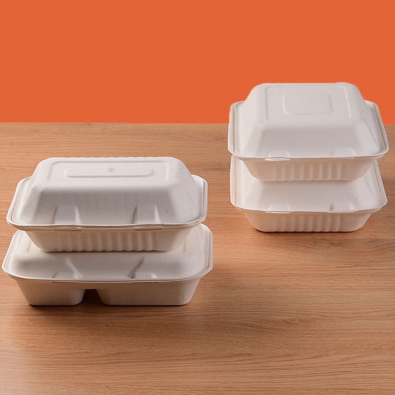 Caja de hamburguesas americana de 8 pulgadas y 9 pulgadas, lonchera de pulpa de una pieza desechable, lonchera, caja de embalaje, caja bento degradable