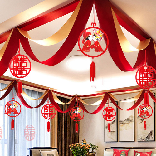 Wedding room layout set creative romantic wedding living room wedding latte art new house scene wedding decoration wavy flag