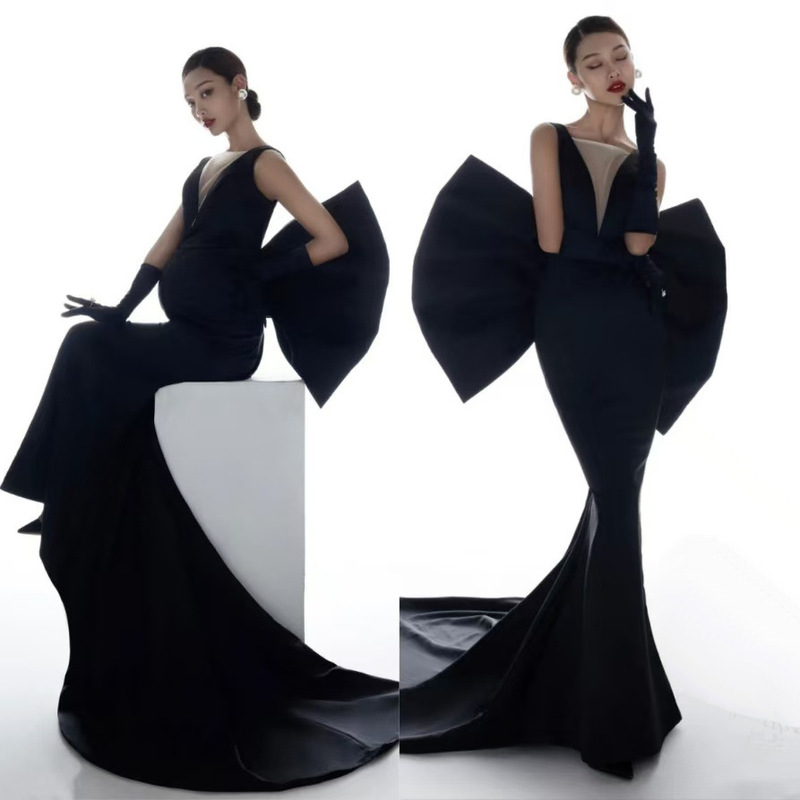 Set the new non-refundable studio maternity photo clothing Korean high-end simple pregnant women dress white photo photography photo