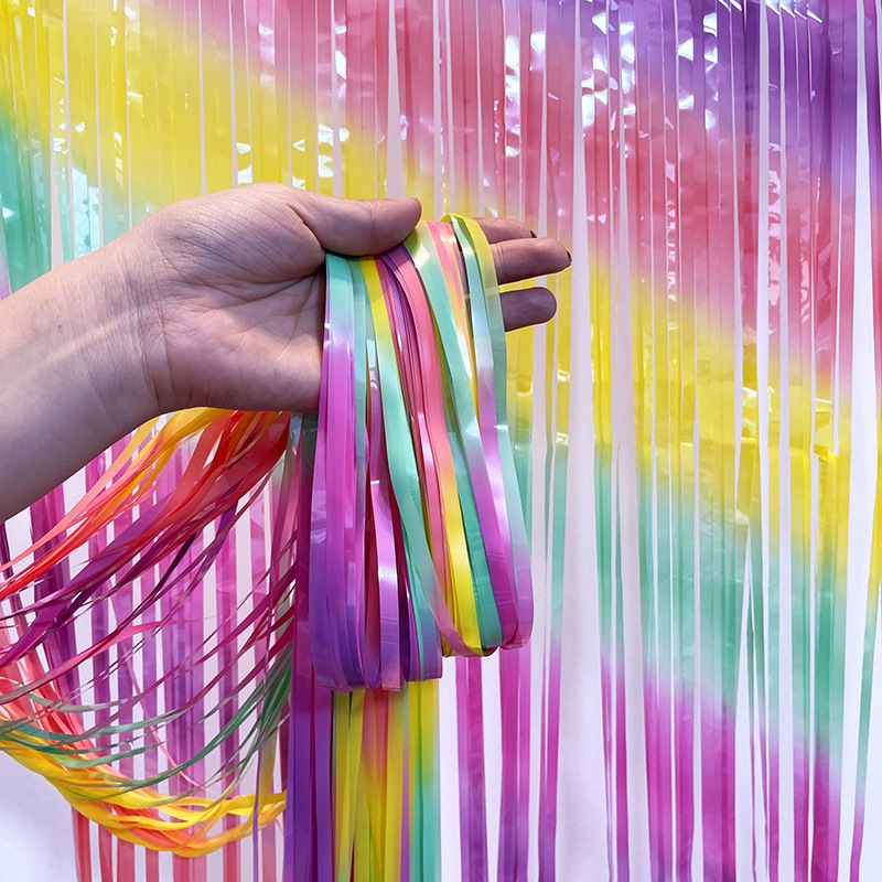 Nueva macaron gradiente cortina de seda la lluvia fiesta cumpleaños boda pared Fondo decoración etapa