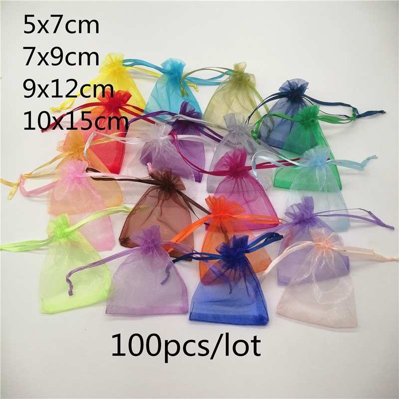 100pcs/lot 5x7/7x9/10x15cm Organza Jewelry Bags Pouch Jewelry bags