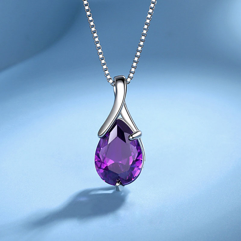 European and American Foreign Trade Necklace Angel Tears Purple Zircon Simple Crystal Necklace Women's Cross-border Supply Jewelry Pendant