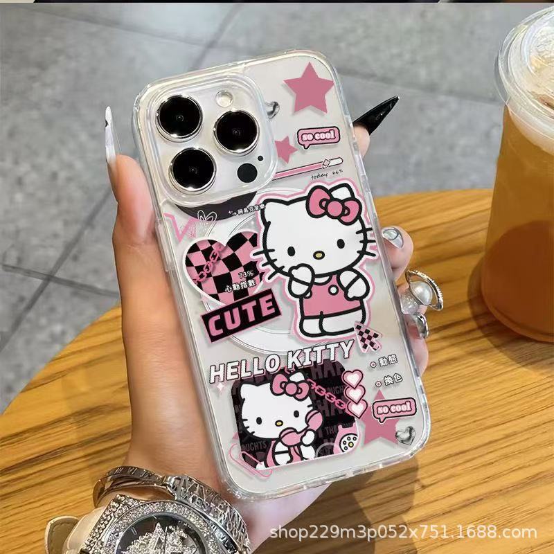 Transparent magnetic case with black and pink heart design, suitable for Apple 16/15/14/13 Pro Max phone cases, also available for 12/1 Transparent magnetic case with black and pink heart design, suitable for Apple 16/15/14/13 Pro Max phone cases, also available for 12/1