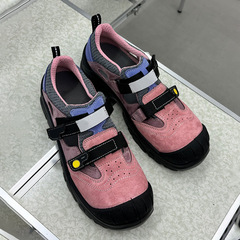 牛皮版~小众设计机能厚底阿甘板鞋拼色麂皮网面镂空魔术贴运动鞋