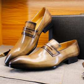 men formal.shoes皮鞋男真皮牛皮乐福鞋轻奢尖头商务正装男鞋跨境