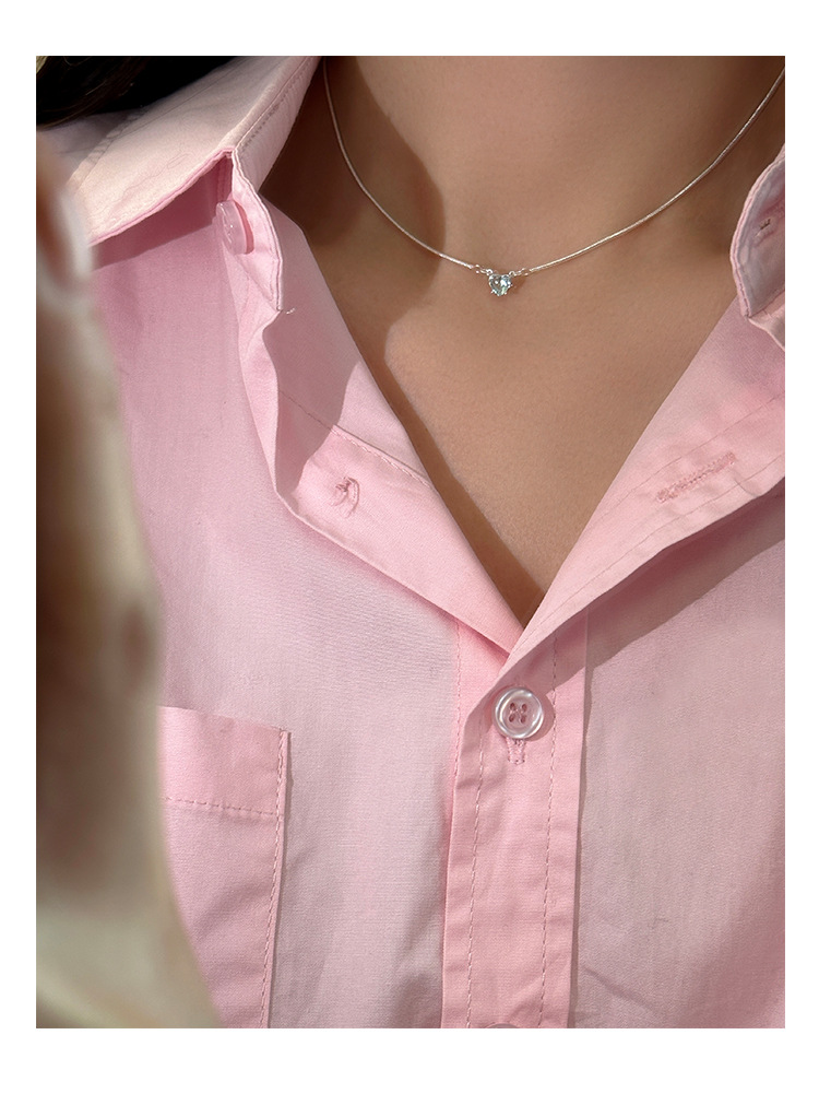Heart Shape Pattern Women's Gender 925 Sterling Silver Zircon Inlay Heart Shape Solitaire Necklace