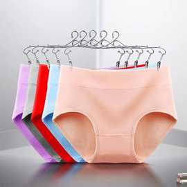 内裤女纯棉裆收腹大码胖MM提臀纯色全棉高腰女士三角底裤可烫图