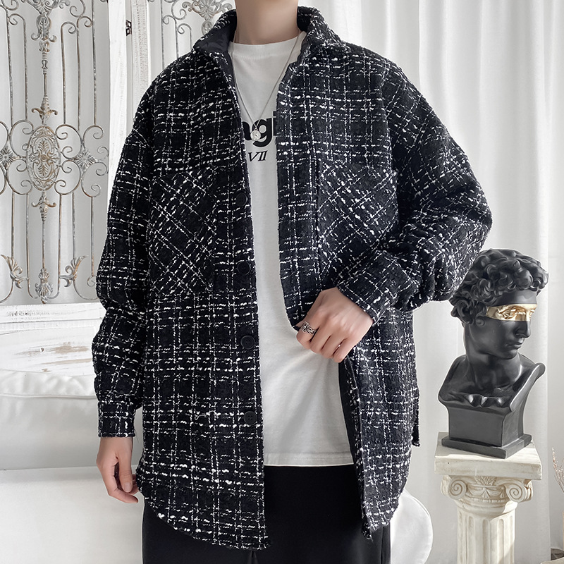 Yimi moda | Chaqueta de hombre primavera casual abrigo estilo japonés coreano moda estilo de Hong Kong marca de moda Plaid ins abrigo
