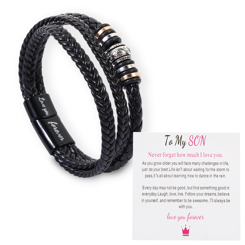 Cross-Border Retro Titanium Steel Leather Bracelet European and American Simple Woven Leather Bracelet Versatile Fashionable Temperament Bracelet Bracelet