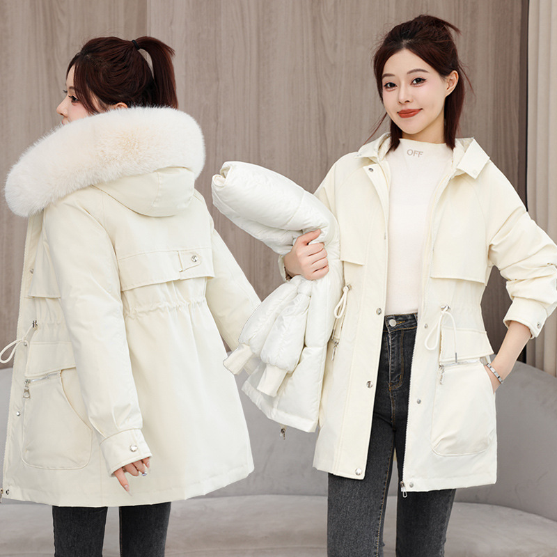 2025 ropa de algodón desmontable para mujeres otoño y invierno nuevo cuello de cabello grande coreano medio largo suelto y grueso chaqueta de algodón lote