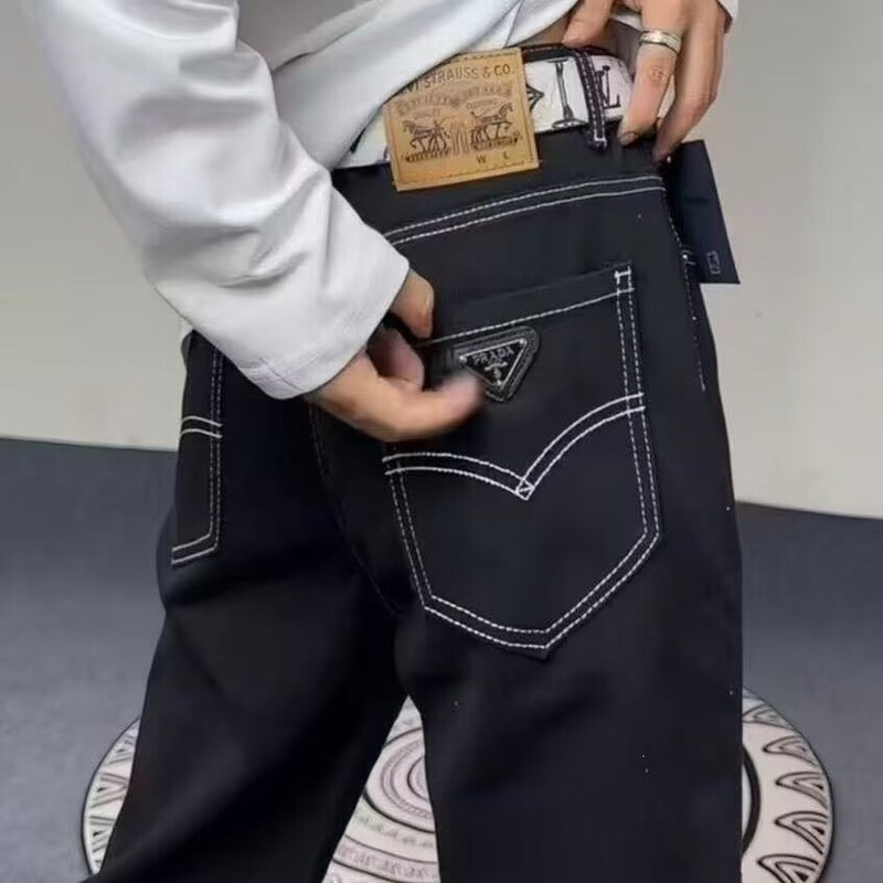 Influencer-style straight black soft denim jeans for men, 2026 new model for all seasons, anti-fade, high-waisted, narrow wide-leg pants Influencer-style straight black soft denim jeans for men, 2026 new model for all seasons, anti-fade, high-waisted, narrow wide-leg pants