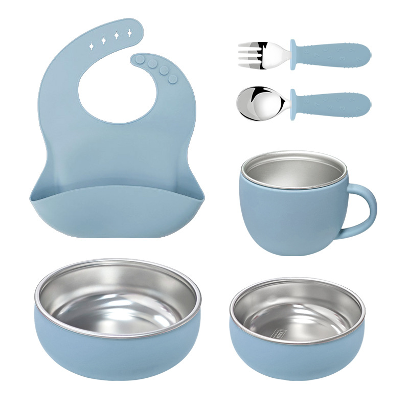 Amazon Kids 304 acero inoxidable seis piezas de silicona desmontable cuenco de cubiertos de silicona