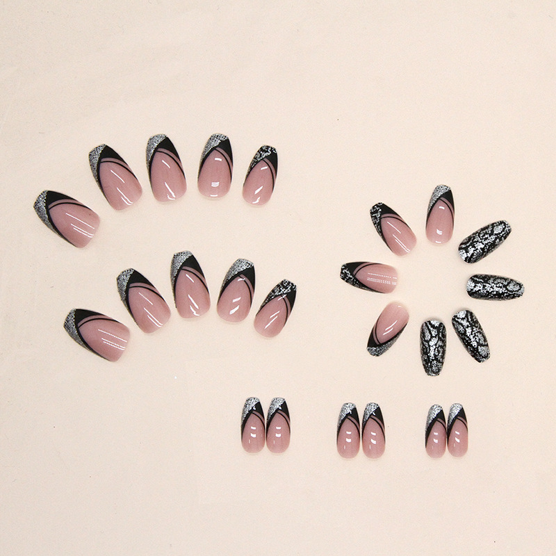 Leopard Pattern False Nails French Style Sparkling Short Nails_voghion.com