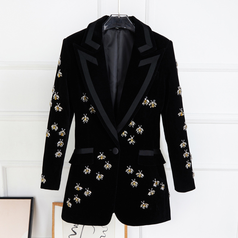 2023 Spring and Autumn New High-Quality Velvet Beaded Suit Tops Celebrity Internet Celebrity High-End Women's Jackets in Stock