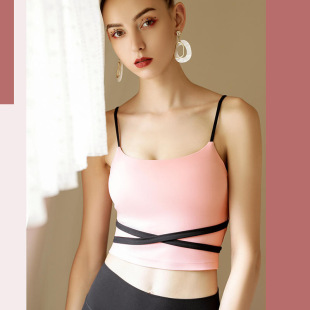 Foreign Trade Fitness Vest Women's Contrasting Color with Chest Pad High Elastic Quick-drying Sports Fitness Personalized Yoga Sling Top for Hair