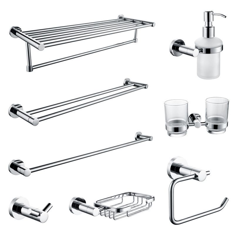 Hotel wholesale bathroom pendant 304 stainless steel bath towel holder bright chrome plated towel bar toilet brush soap dispenser