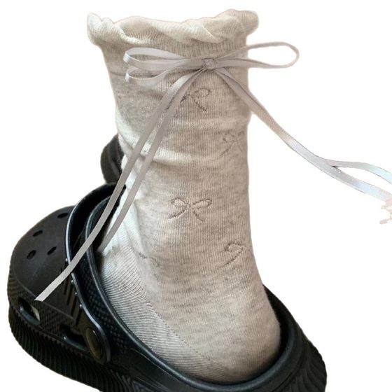 Fairy Series Summer Three-color Bow Hollow Heel Ribbon Design Ins Lace Bubble Mid-tube Socks Girl