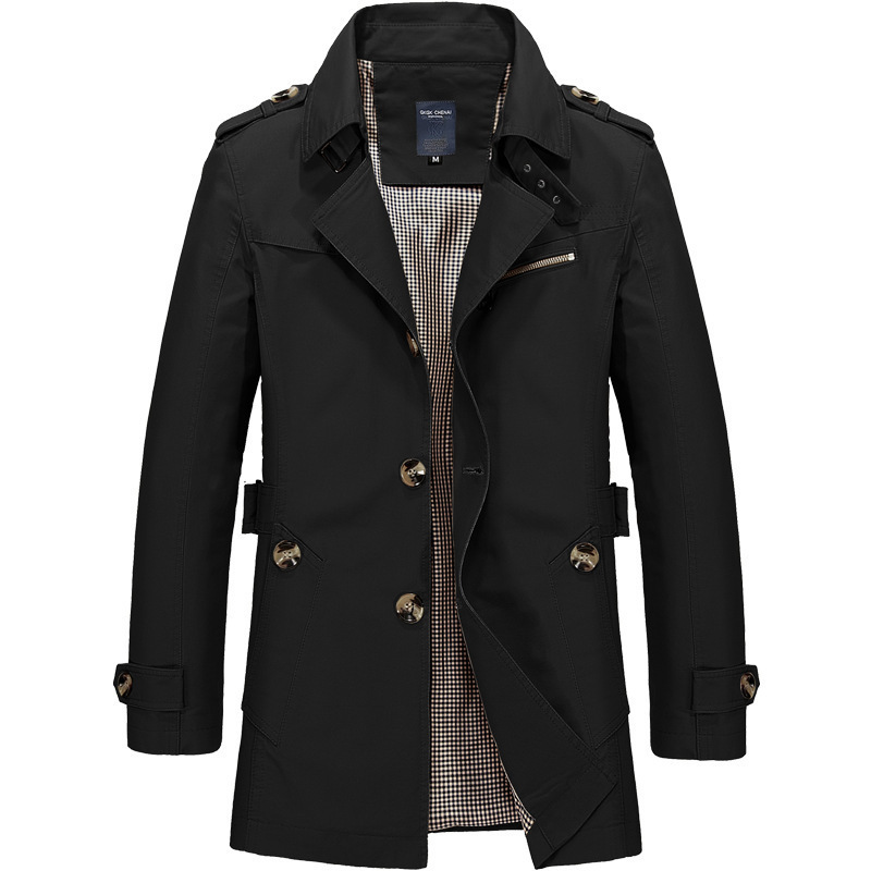 Men's casual jacket, mid to long workwear with thick fleece windbreaker, outerwear for men in autumn and winter_voghion.com