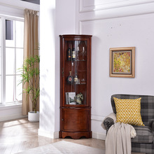 美式角柜实木墙角柜三角形客厅转角柜带玻璃门酒柜半圆弧形垒德株