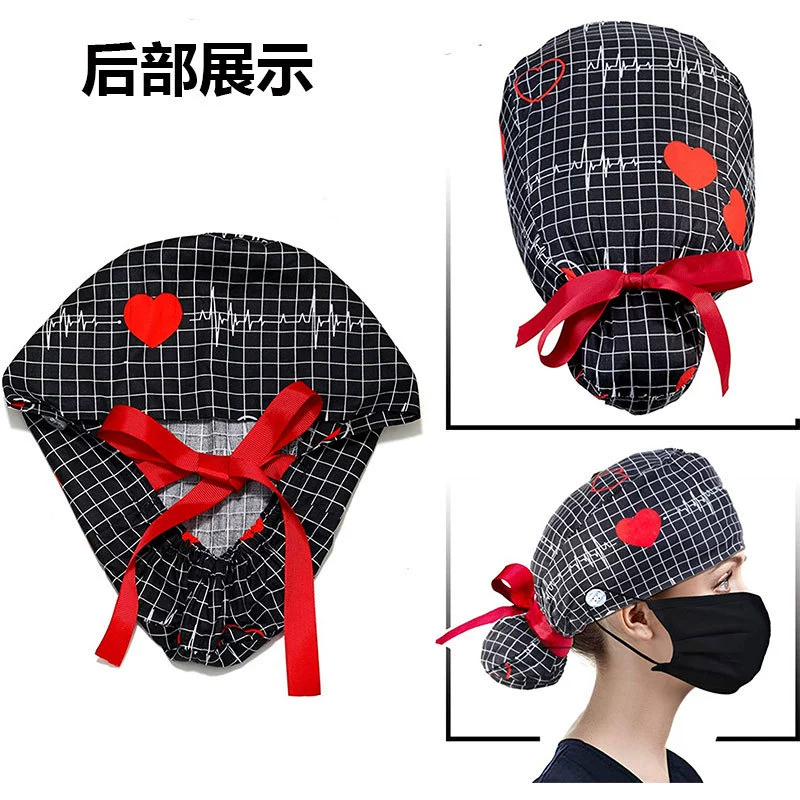 Adjustable ponytail, hat, with buttons, flowered