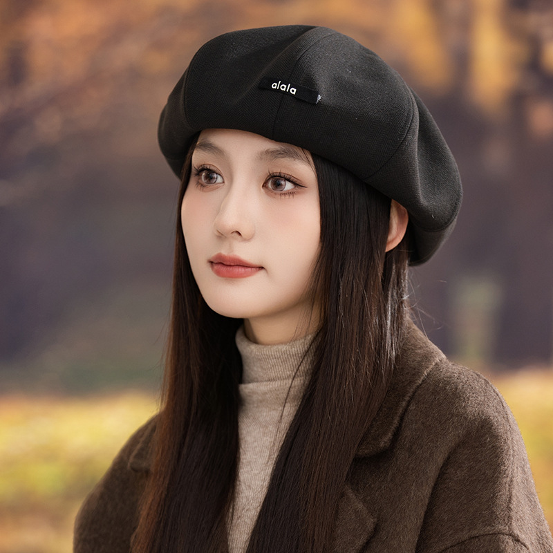 新款显脸小平顶鸭舌帽英伦风秋冬女士鸭舌帽八角帽女贝雷报童帽子|undefined