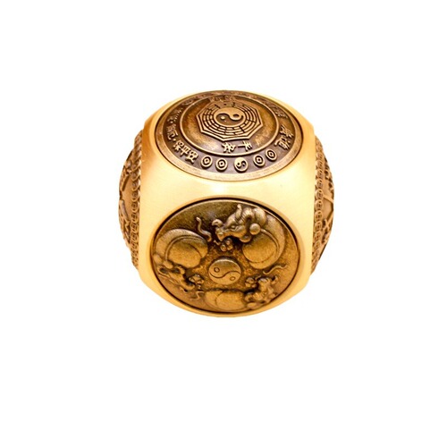 Brass six-sided turning money spinning top handle piece desktop ornaments decompression office double-sided literary play gear Rubik's cube turning