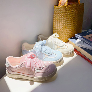Beier Vintage German Training Shoes Women's 2024 Autumn Cream Color Soft Bottom Colorblock Sports Casual Skate Shoes for Female Students