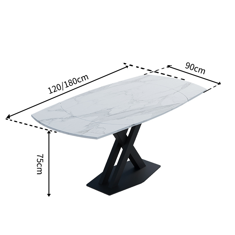 Mesa de comedor de placa de roca para el hogar italiano, apartamento pequeño, lujo ligero, mesa de comedor de acero al carbono rectangular de pierna cruzada moderna y sencilla de alta gama