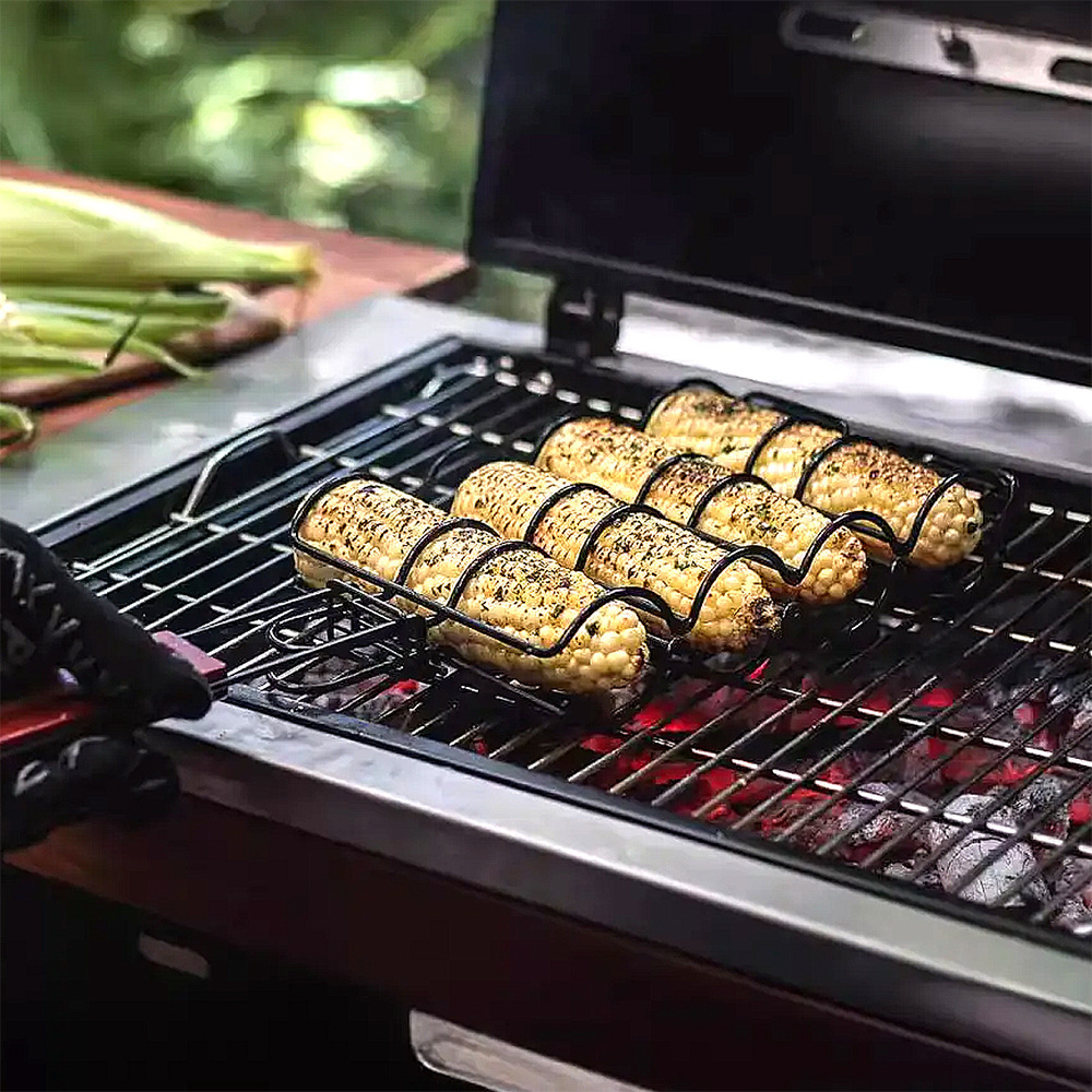 Cesta para Barbacoa con Mango de Madera de Acero Inoxidable, Antiadherente, para Camping y Parrilla