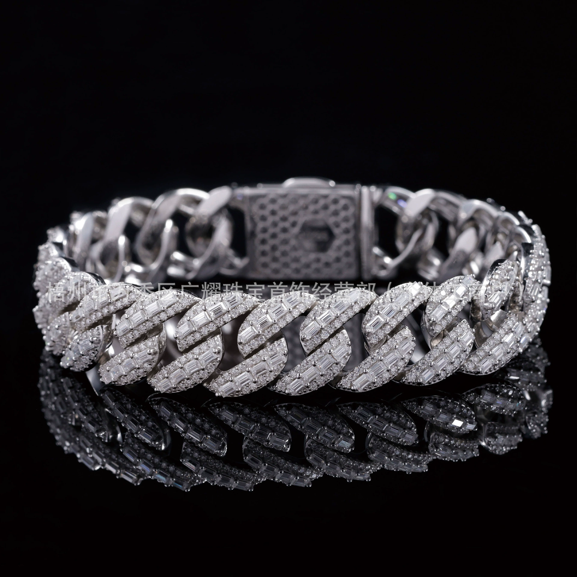 Браслет в стиле хип-хоп из серебра S925 с инкрустацией трапециевидными муассанитами цвета D, кубинская цепь, европейский и американский трендовый персонализированный мужской браслет