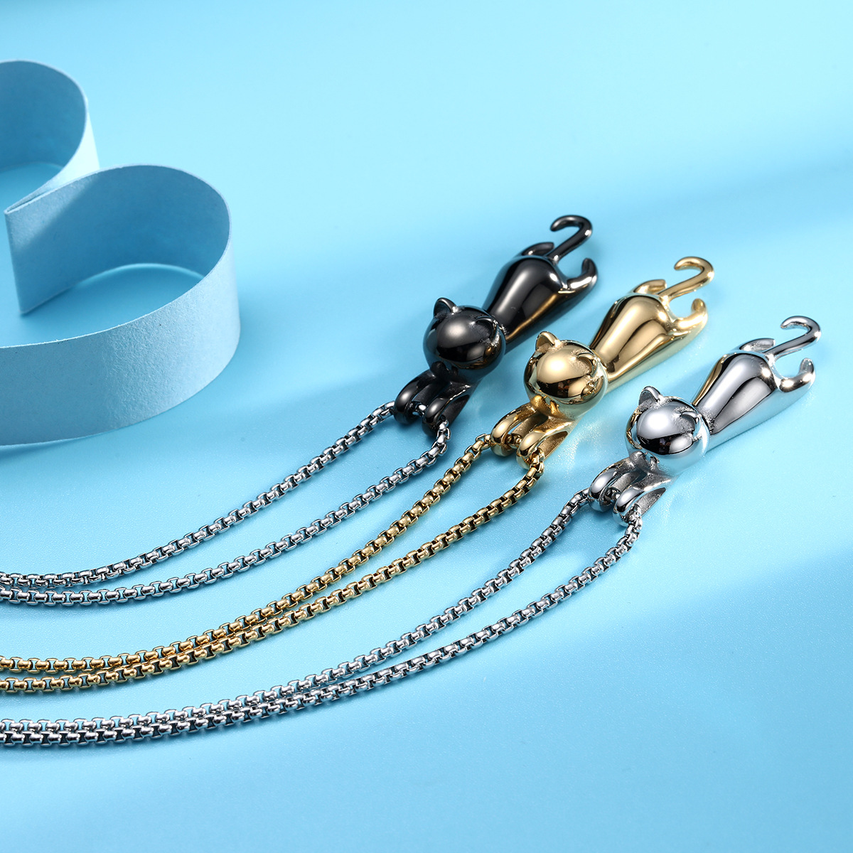 Unisex Gender Elegant Lady Cat Titanium Steel Pendant Necklace