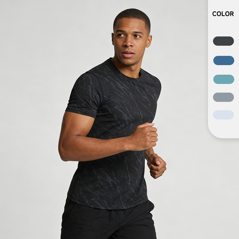 2026 European and American Foreign Trade Cross-Border Aliexpress Summer Men's Quick-Drying Short-Sleeved Printed Sports Running Fitness T-Shirt