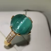 18k золотой кошачий глаз зеленый турмалин кольцо Green Tourmaline Бразильский юбилей украшения