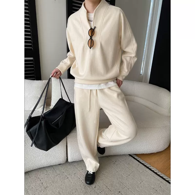 司南 美式运动风半拉链休闲加绒卫衣抽绳阔腿休闲裤套装 SN8309