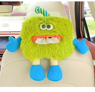 Car-Mounted Plush Tissue Box, Car Seat Back Tissue Box, Cute Forest Series Interior Decoration, Cute 3D Tissue Cover (Car tissue box/set) - forest-series-3d-green-fuzzies