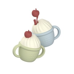 CEシリカゲル子供用コップストローカップアイスクリームシリカゲル食器子供用食器皿学飲カップステンレスフォークスプーン
