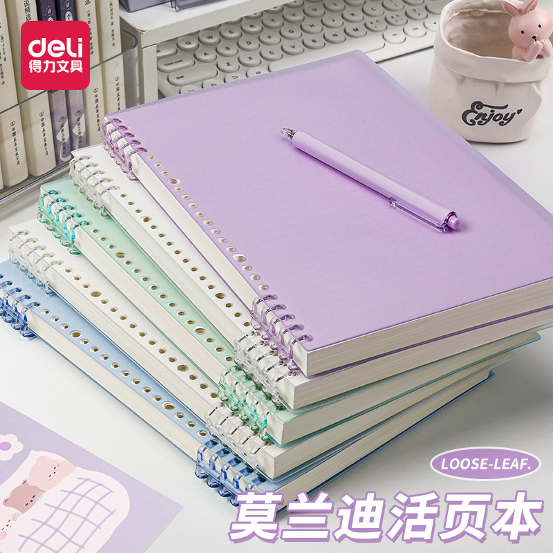 Deli Loose-Leaf Notebook B5 Morandi Loose-Leaf Notebook, Comfortable to Hold, Detachable Spiral Notebook A5 for Middle School Students
