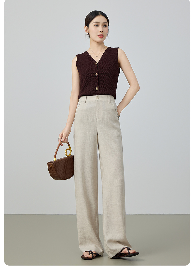 Quần culottes nữ ống rộng cạp cao vải lanh pha mùa hè — Màu sắc chi tiết 22