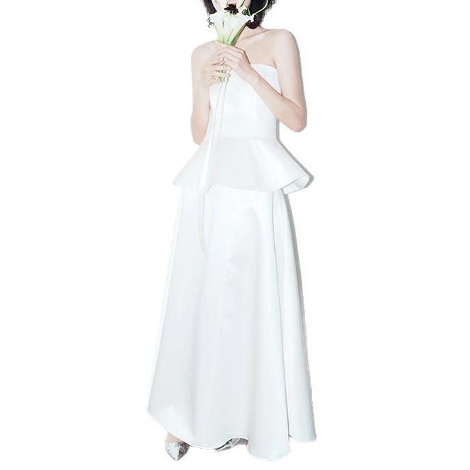 Vestido de boda ligero de pecho francés, vestido de novia simple, certificado de registro de satén, vestido blanco, vestido de compromiso blanco