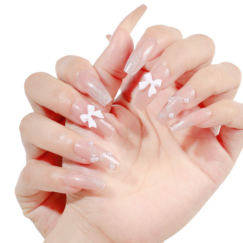 Procesamiento personalizado de uñas de uñas adultas parches de uñas falsas se pueden personalizar patrón escalera corta uñas redondas