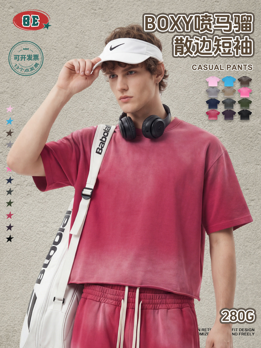 Be Hombres| 2026 verano americano lavado en agua hacer viejo Boxy borda suelta pulverización de caballo camiseta de manga corta suelta camiseta de moda masculina