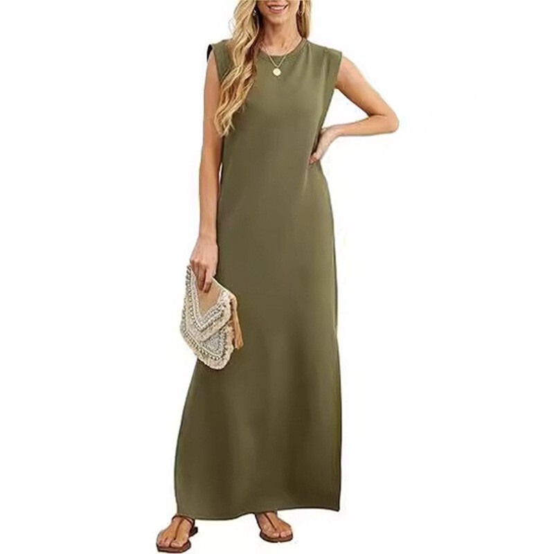 2024 New European and American Cross-border Amazon Independent Station Summer Pure Color Casual Loose Flap Pocket Pants Dress Long Skirt for Women