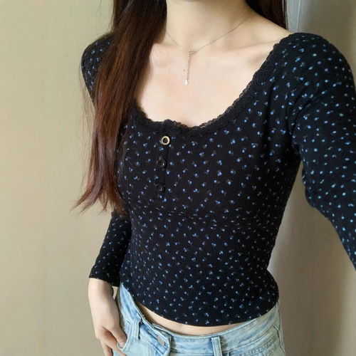 velvet base shirt with Autumn and winter warm velvet floral long-sleeved T-shirt for women pure desire design slim fit and slim inside