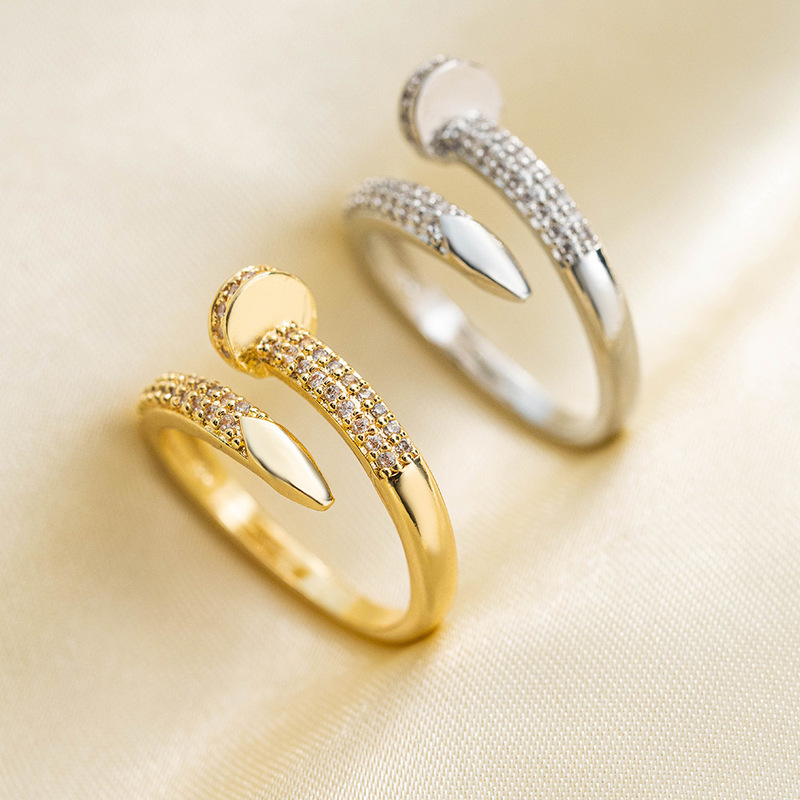 Fashion Light Luxury 18K Electroplated Nail Shape Ring Women's Niche High-end Sense Opening Adjustable Ring Cross-border Hot Sale