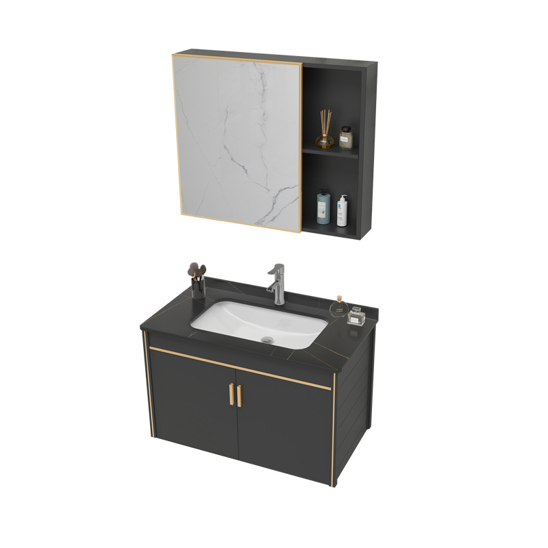 Rock placa espacio de aluminio gabinete de baño pequeño apartamento lavabo simple cuarto de baño tabla de lavado lavabo espejo gabinete combinación