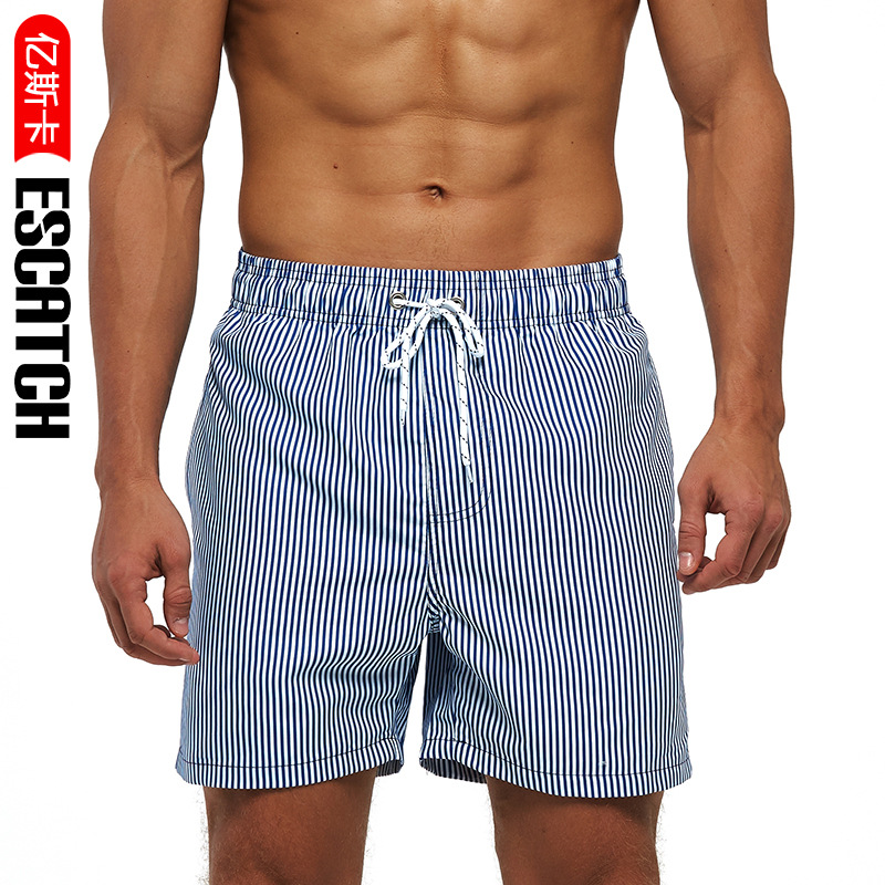 European and American best-selling beach pants vertical men's swimming trunks quick-drying four-point shorts cross-border casual pants hot spring swimming trunks